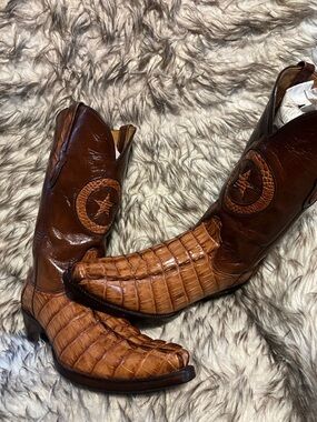Men's BLACK JACK TOP QUALITY CAIMAN & LEATHER Western Boots with Star Med-Sz 9 D